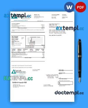 sample Cascade Natural Gas business utility bill, Word and PDF template download