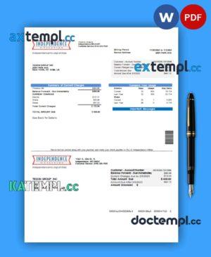 sample City of Independence Utilities Center (IUC) business utility bill, Word and PDF template download