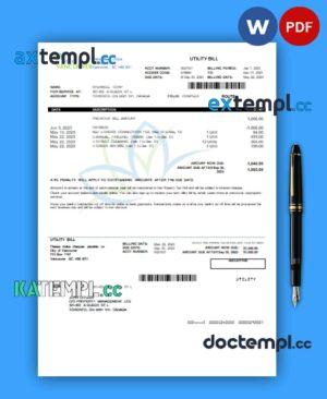 sample City of Vancouver business utility bill, Word and PDF template download