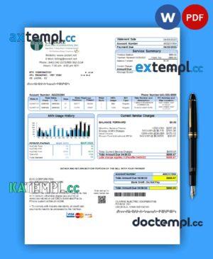 sample Clarke Electric Co-Op Inc business utility bill, Word and PDF template download
