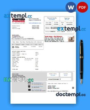 sample Colorado United Power utility bill, Word and PDF template download