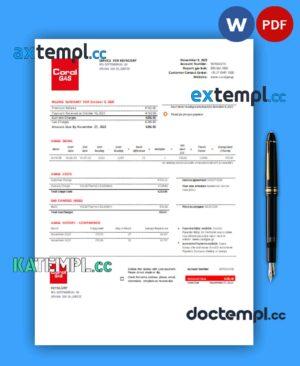 sample Coral Gas utility business bill, Word and PDF template download