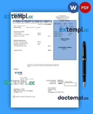 sample Corix Utilities business bill business utility bill, Word and PDF template download