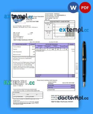 sample Dixie Electric business utility bill, PDF and WORD template download