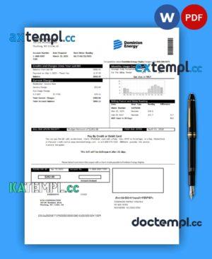 sample Dominion Energy utility business bill, Word and PDF template download