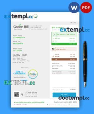 sample Dubai Electricity & Water Authority business utility bill, Word and PDF template 4 pages download