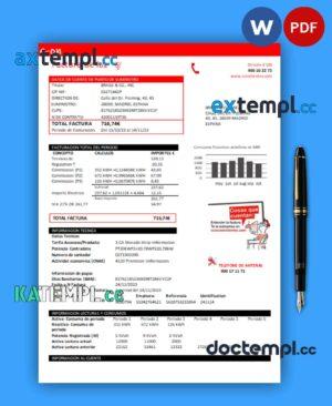 sample E.ON Spain electricity business utility bill, Word and PDF template download
