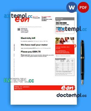 sample E.ON UK business utility bill, Word and PDF template download