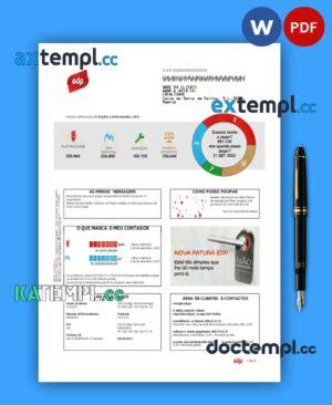 sample EDP Portugal business utility bill, Word and PDF template download