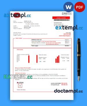 sample EDP Spain Energia business utility bill, Word and PDF template download