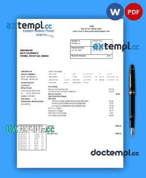 sample Eastern Ontario Power business utility bill, Word and PDF template download