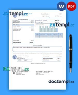 sample Easton Suburban Water Authority business utility bill, Word and PDF template download