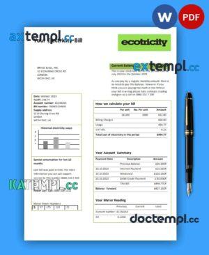 sample Ecotricity electricity business utility bill, PDF and WORD template download