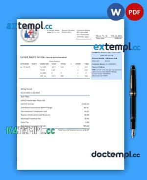 sample Egyptian Electricity business utility bill, Word and PDF template download