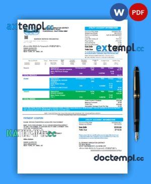 sample El Dorado Irrigation District business utility bill, PDF and WORD template download