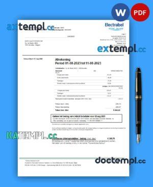 sample Electrabel SA electricity business utility bill, Word and PDF template download