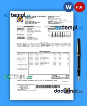sample Electricity Company of Ghana Ltd business utility bill, PDF and WORD template download