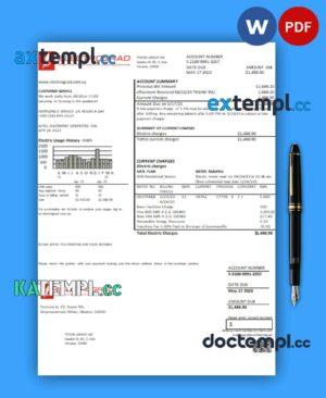 sample Elektrograd electricity business utility bill, Word and PDF template download