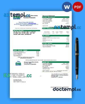 sample Emerald Coast Utilities Authority (ECUA) business utility bill, Word and PDF template download