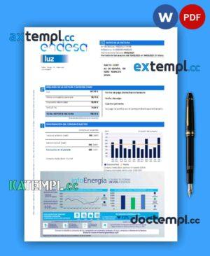 sample Endesa luz utility business bill, Word and PDF template download