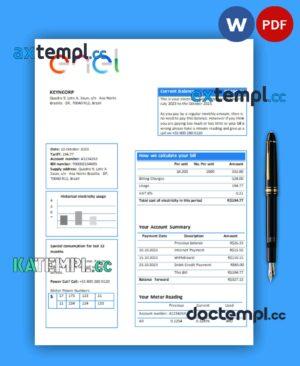 sample Enel Brazil electricity business utility bill, Word and PDF template download
