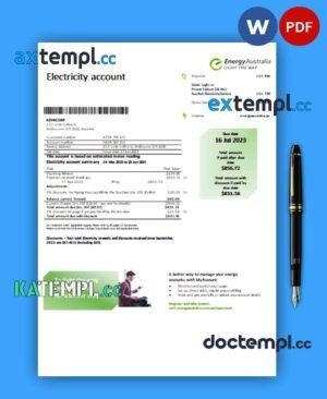 sample Energy Australia electricity business utility bill, Word and PDF template download