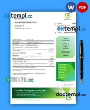 sample Energy Australia gas business utility bill, Word and PDF template 3 pages download