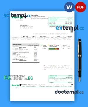 sample Energy Plus electricity business utility bill, PDF and WORD template download