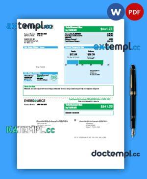 sample Eversource gas business utility bill, Word and PDF template download