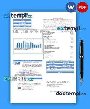 sample Fallbrook Public Utility District business utility bill, Word and PDF template download