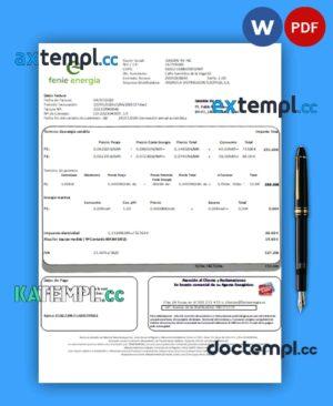 sample Feníe Energía business utility bill, Word and PDF template download