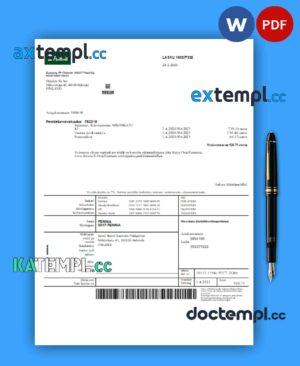 sample Fennia Insurance company business utility bill, Word and PDF template download