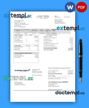 sample Florida Public Utilities utility business bill, Word and PDF template download