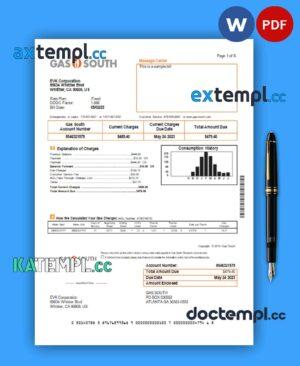 sample Gas South electricity business utility bill, Word and PDF template download