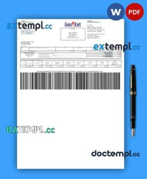 sample Gaz Est S.A. business utility bill, Word and PDF template download