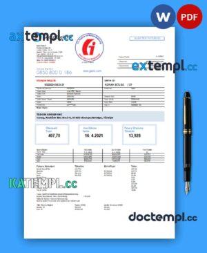 sample Gediz Elektrik business utility bill, Word and PDF template download