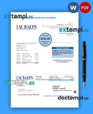 sample Georgia JACKSON EMC business utility bill, PDF and WORD template, 2 pages download