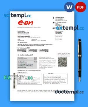 sample Germany E.ON Energie electricity business utility bill, Word and PDF template download