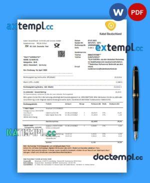 sample Germany TV Cabel business utility bill, Word and PDF template download