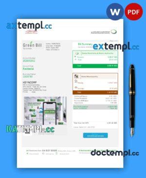 sample Green utility business utility bill, Word and PDF template download