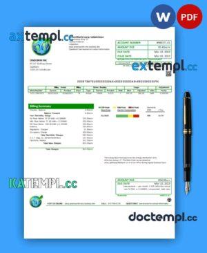 sample GreenWorld business utility bill, PDF and WORD template download