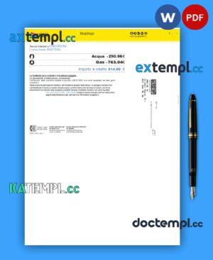 sample Gruppo Hera utility business bill, Word and PDF template download