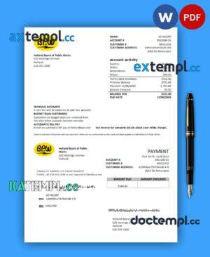 sample Holland BPW business utility bill, PDF and WORD template download