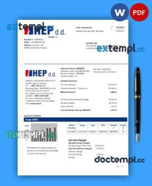 sample Hrvatska Elektroprivreda electricity business utility bill, Word and PDF template download