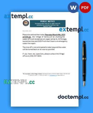 sample Hub of the Salmo Kootenays business utility bill, Word and PDF template download