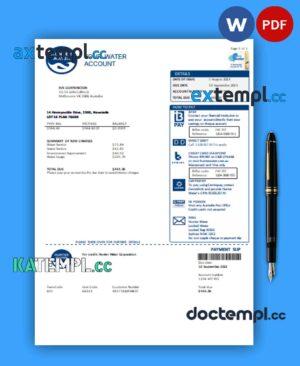 sample Hunter Water business utility bill, Word and PDF template download