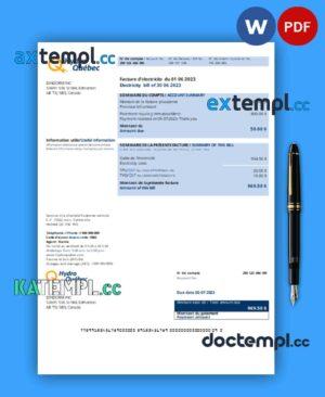 sample Hydro-Québec business utility bill, PDF and WORD template download