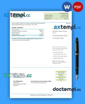 sample INDE Instituto Nacional De Electrificacion electricity business utility bill, Word and PDF template download