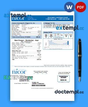 sample Illinois Nicor gas business utility bill, PDF and WORD template download