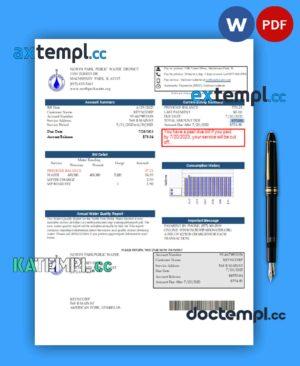 sample Illinois North Park Public Water District IL business utility bill, Word and PDF template download
